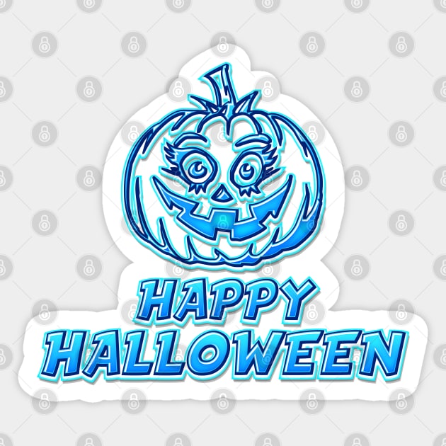 Blue Comics Style Happy Halloween Pumpkin Sticker Coolest Gift Idea for Kids Sticker by Naumovski